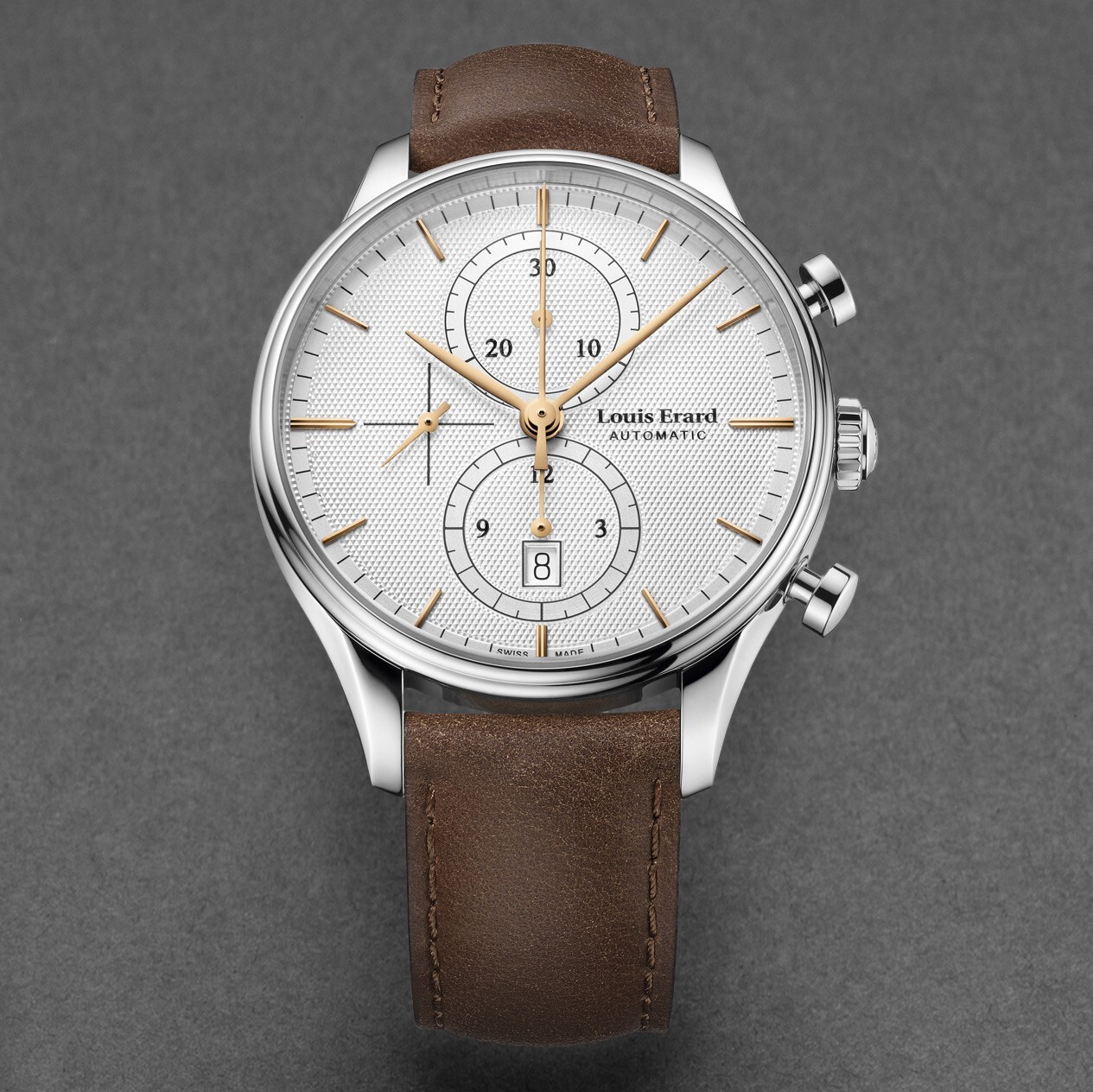 Pre-owned Louis Erard Louiserard Heritage, M, Strp Brn, Sil Chrno-d,s/s-b,m A