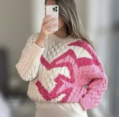 ZARA Cream Pink JACQUARD CABLE-KNIT Sweater 3859/019 | eBay