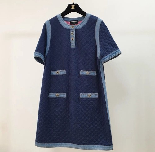 Chanel Short Sleeve Mini Denim Quilting 2020 Navy Cotton Sz