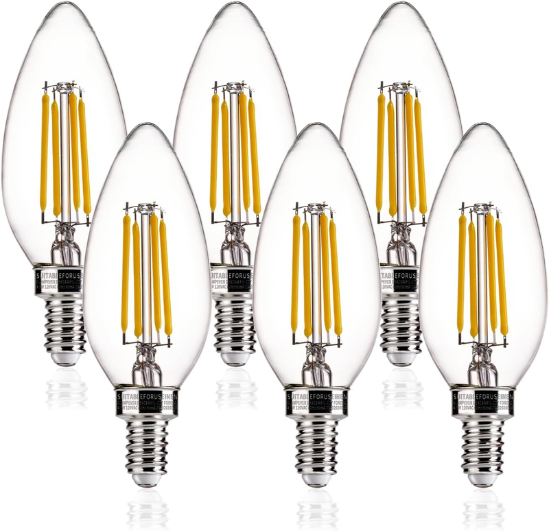6 Pack Dimmable LED Candelabra Light Bulbs, 4.5W (60W Equivlant), 450LM, Bright