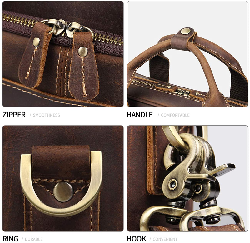 Leather Messenger Bag for Men Vintage Travel Backpack 17 Inch Laptop Briefcase S