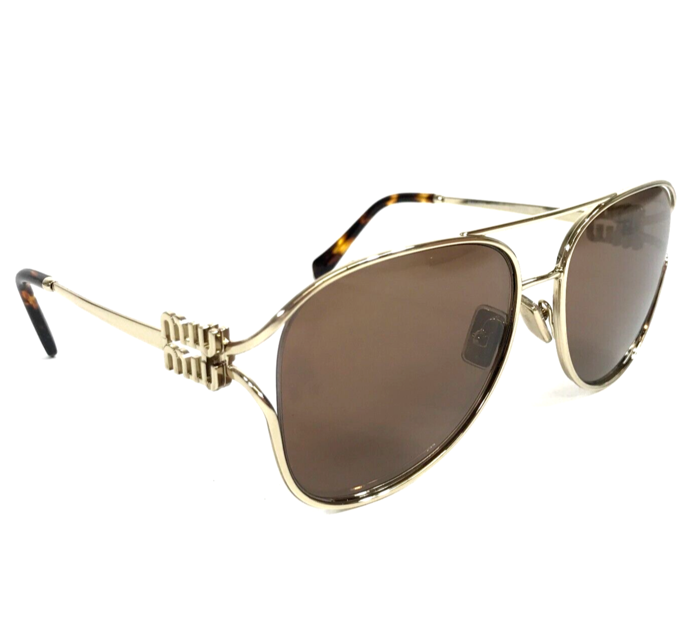 Pre-owned Miu Miu Sunglasses Smu52z Zvn-70d Pale Gold Aviator Frames W Brown Violet Lenses