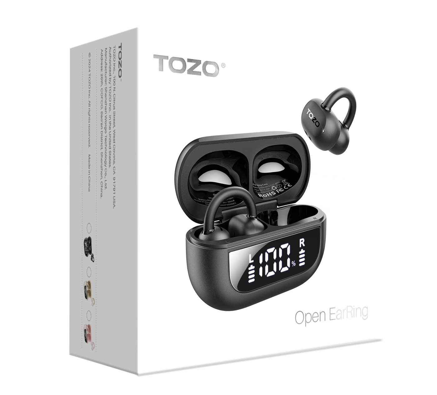 TOZO Lightweight Comfort Open Ear Clip Wireless Earbuds 40H Bluetooth Sports