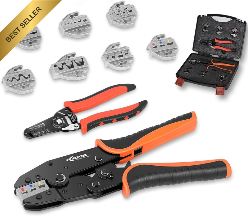 9-Piece Ratcheting Crimping Tool Set with Quick-Change Jaws, Suitable for Heat-S
