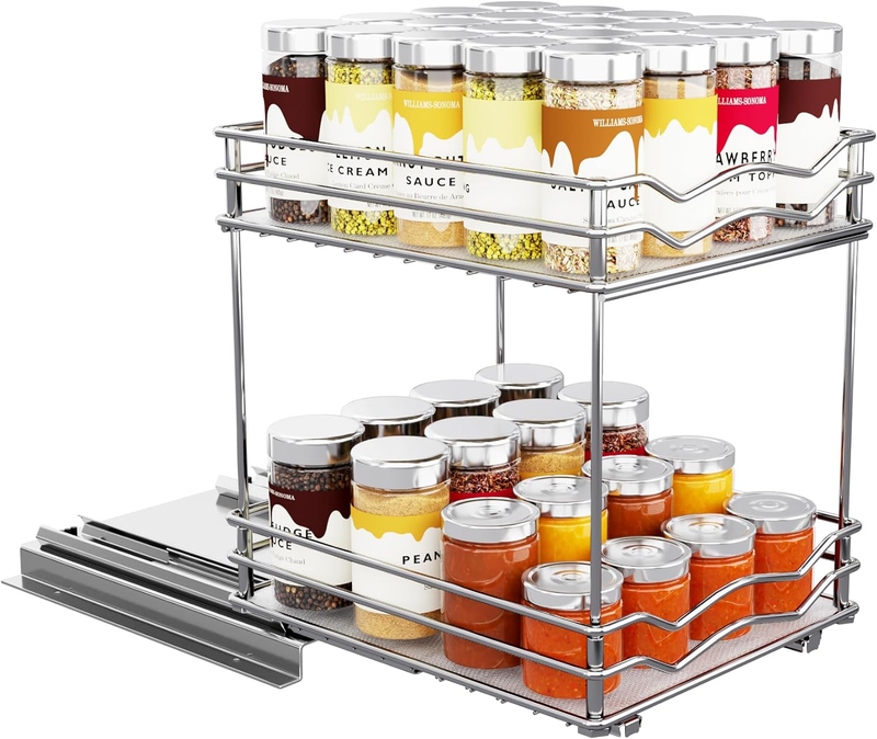 Pull Out Spice Rack Organizer for Kitchen Cabinet Heavy Duty Slide Shelf Metal