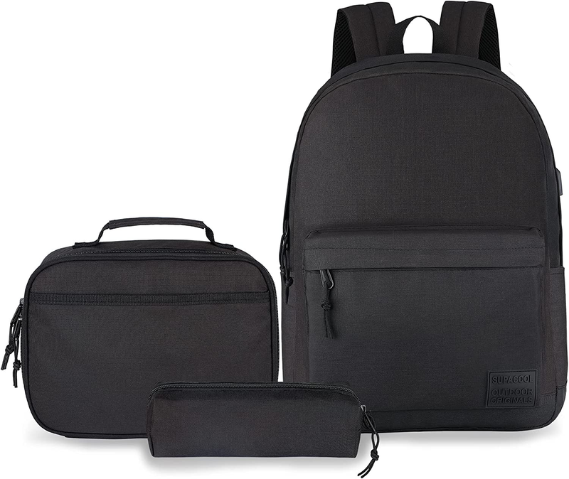 Casual Lightweight Laptop Backpack with USB Charging Port&Lunch Bag&Pencil Bag,
