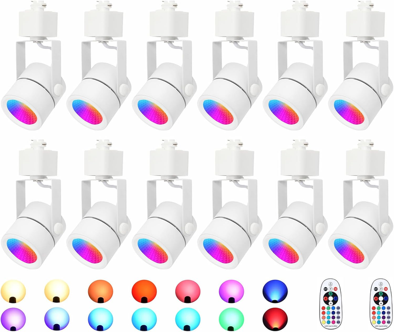 10W RGBW Track Light Heads, 16 Color Adjustable and Warm White H Type Track Lighting Head for Party, Accent, Kitchen, Ceiling Spotlight for Accent Task Art(12 Pack) (White)