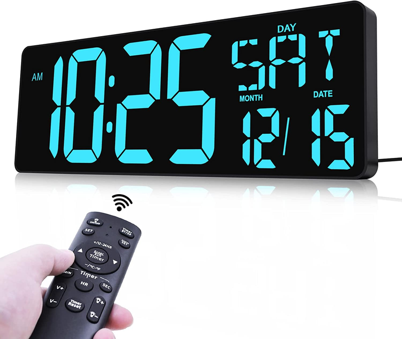 Digital Wall Clock Large Display 16.5" LED Wall Clock with Date and Temperature