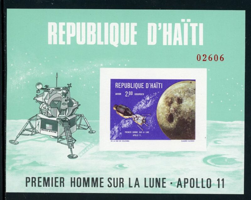 Haiti note after Scott #624I MNH S/S IMPERF Apollo Missions 2.00G CV$12+