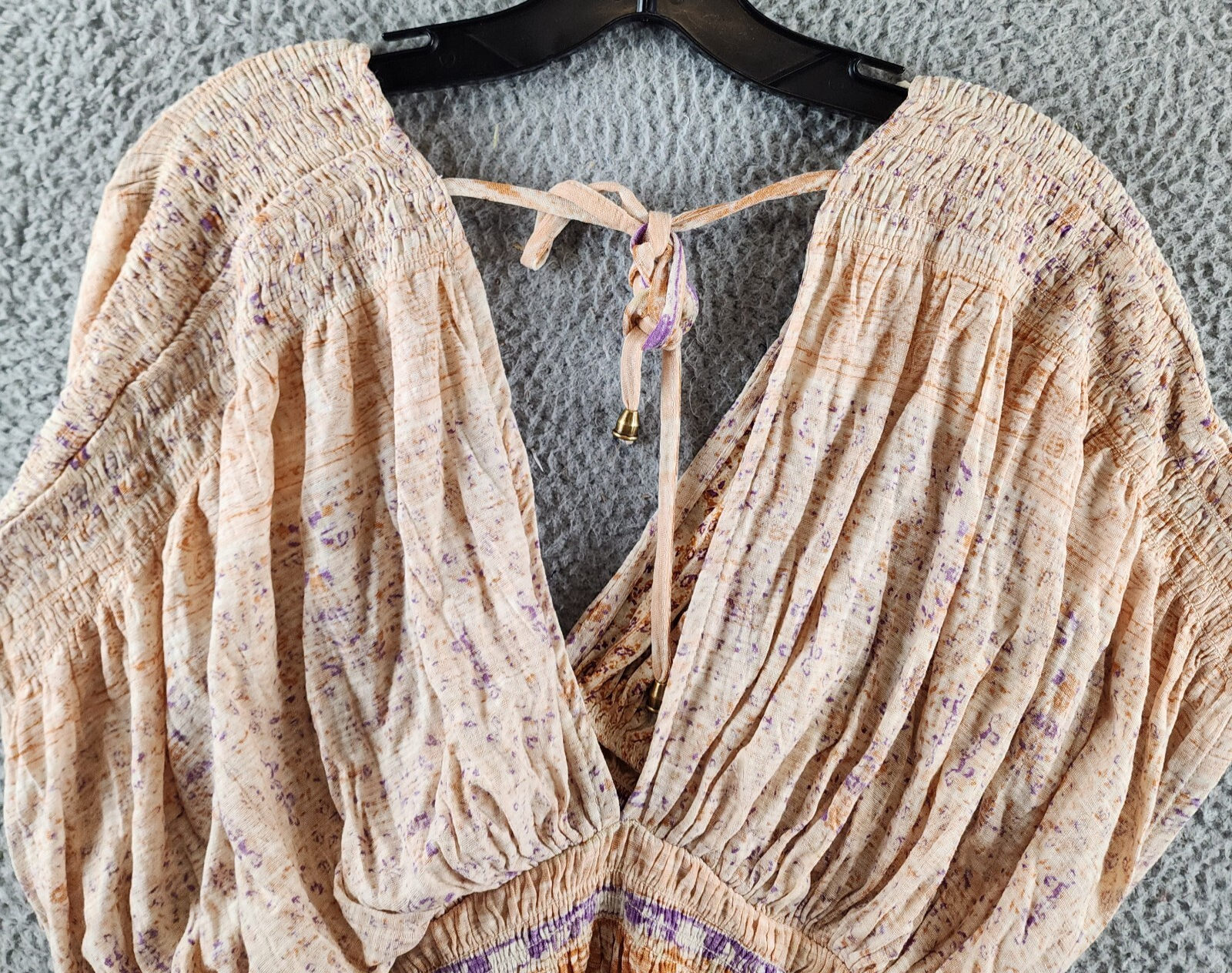 Free People Next Vacation Top Women's XS Ivory Combo Floral V-Neck Tie Closure - Picture 6 of 20