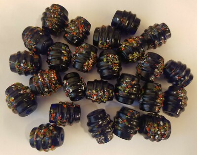 25 pcs Blue Multi-Color Confetti Mosaic Glass Craft Jewelry Beads 20mm Grooved