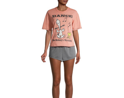 3 PC PEANUTS TV PAJAMA SET ,NO SOCKS DANCE LIKE NOBODY'S IS WATCHING 2X