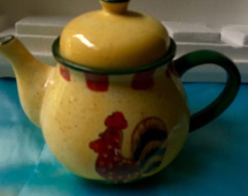 Bright Colored Ceramic Teapot With Rooster