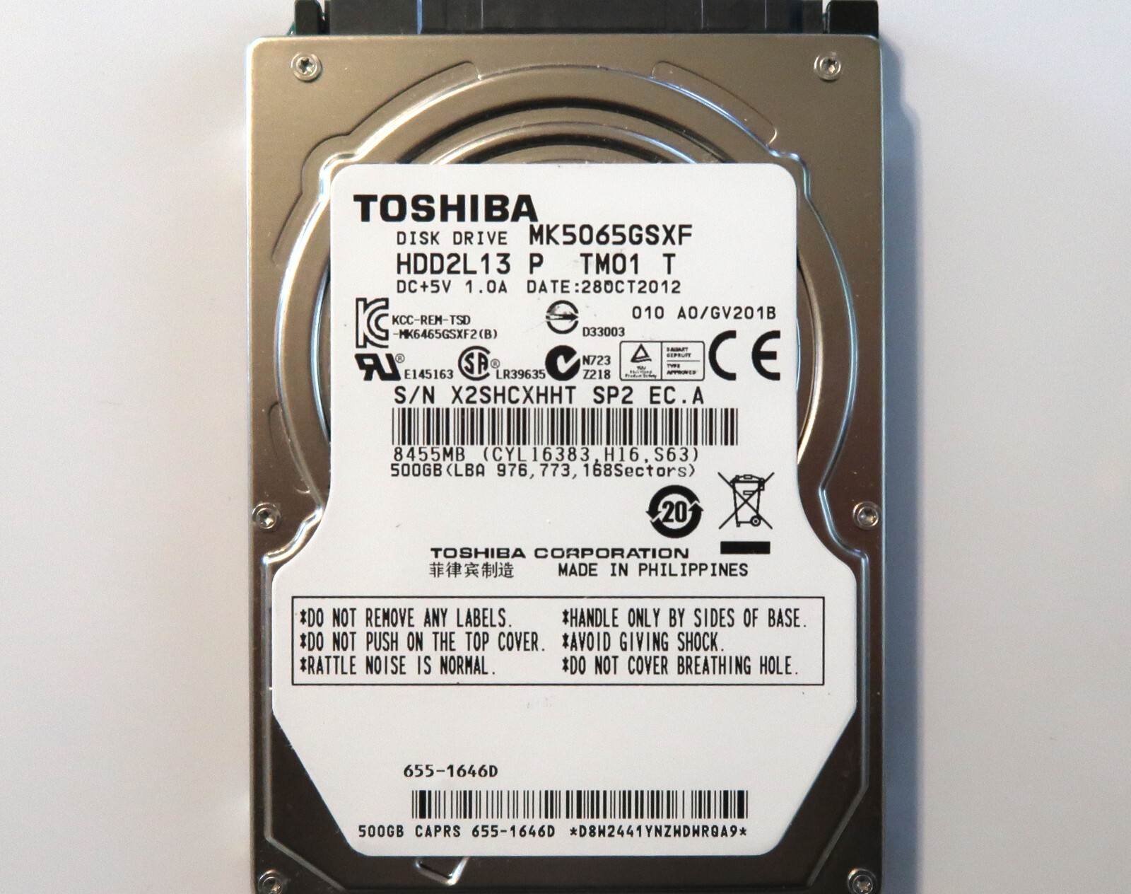 Toshiba MK5065GSXF (HDD2L13 P TM01 T) 010 A0/GV201B 655