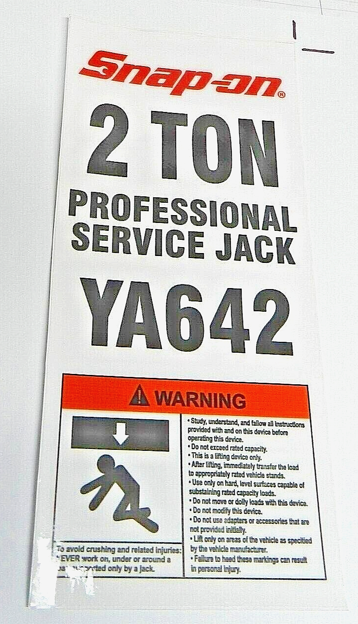 0007__専用 Snap On Jack Decal- Jack Label for YA642- 2 ton Snap On