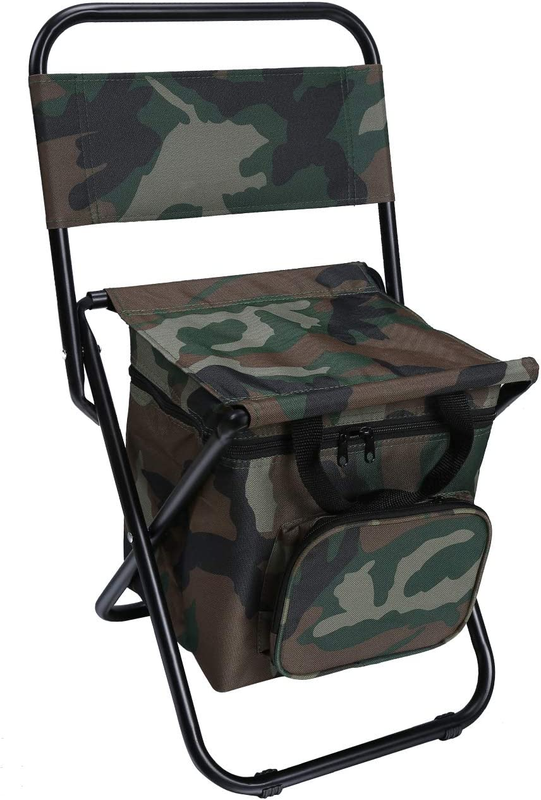 LEADALLWAY Fishing Chair with Cooler Bag Compact Fishing Stool Foldable Camping
