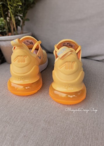 Pre-owned Nike Womens Bling  Air Max 270 Orange Sneakers Shoes Made With Swarovski Crystals