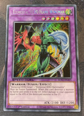 Yugioh - Elemental Hero Flame Wingman - Secret Rare Holographic 1st Edition