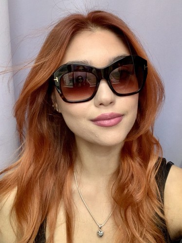 Pre-owned Tom Ford Emmanuelle Tf534 52f 54 Butterfly Brown Havana Women's Sunglasses