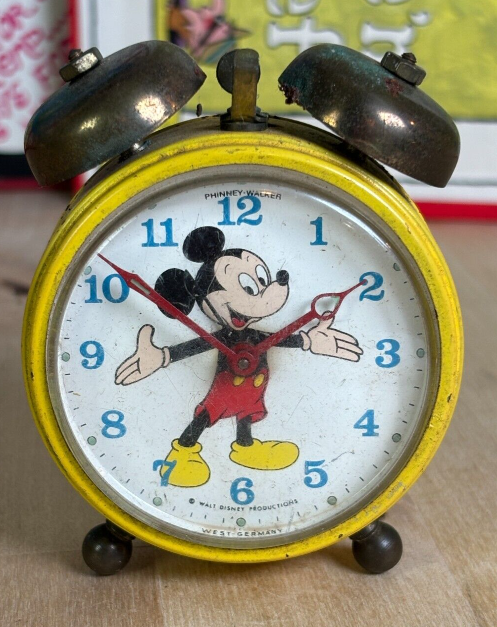 Vintage Mickey Mouse Wind Up Alarm Clock Yellow, Phinney