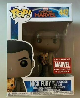 Funko Pop Marvel Collectors Corps Nick Fury with Goose the Cat Captain Marvel !!