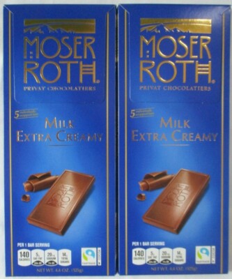 2 MOSER ROTH PREMIUM CHOCOLATE EXTRA CREAMY MILK 5-BAR 4.4 OZ PACKS
