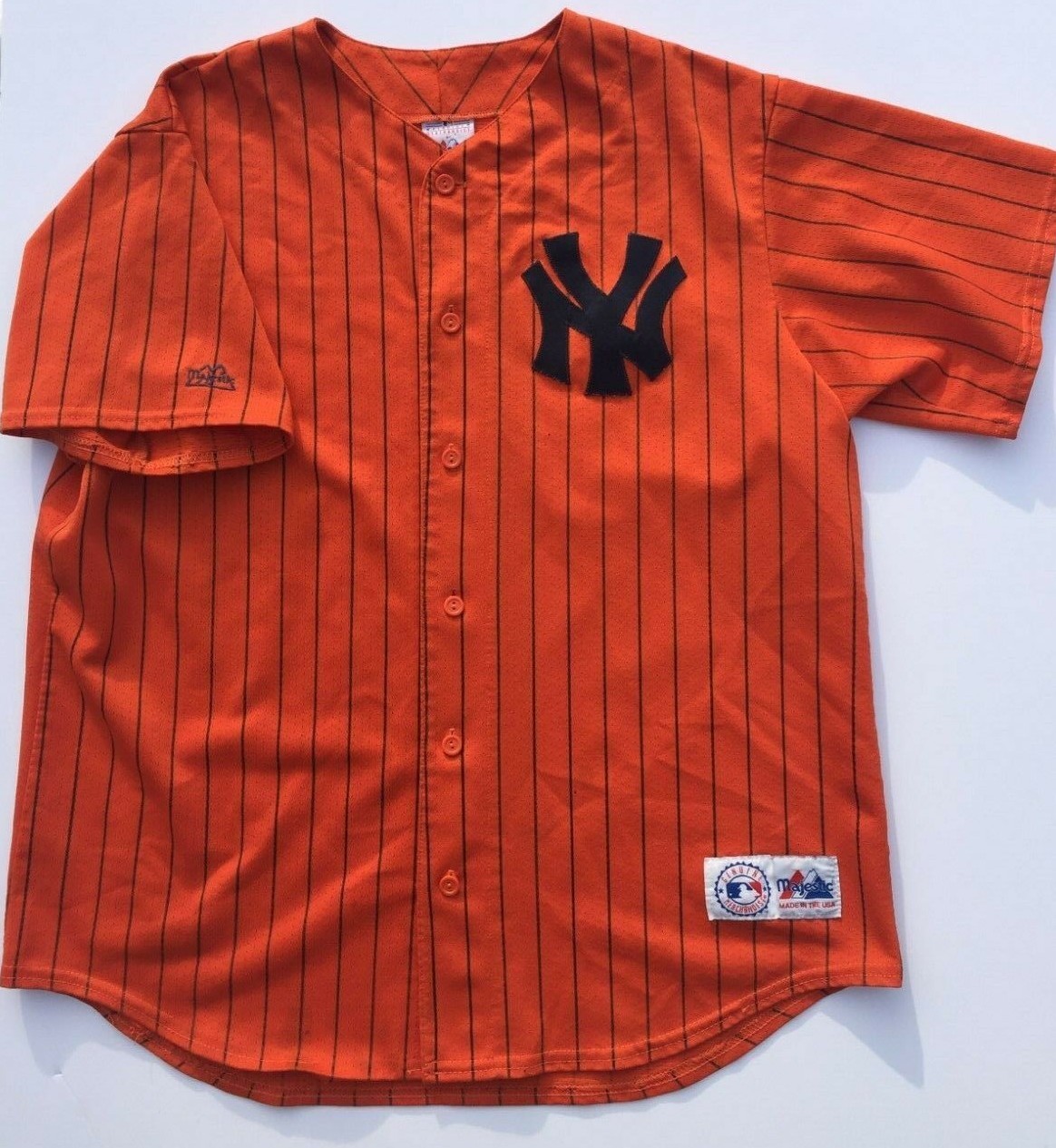 Vintage New York Yankees Jersey Rare Orange with Navy Blue Patch Majestic XL Pin