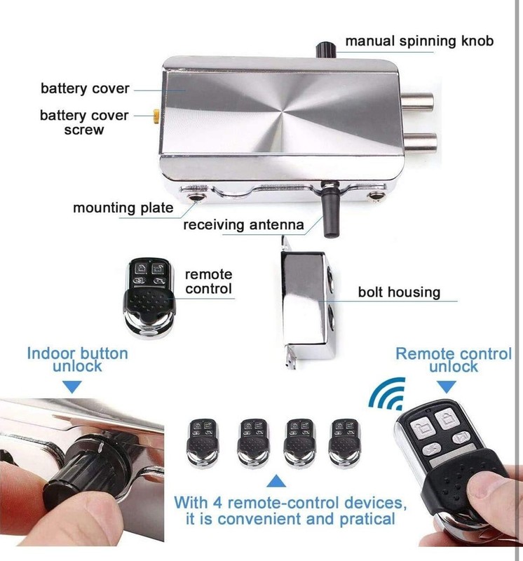 Smart Lock, Remote Control Keyless Entry Electronic Lock with 4