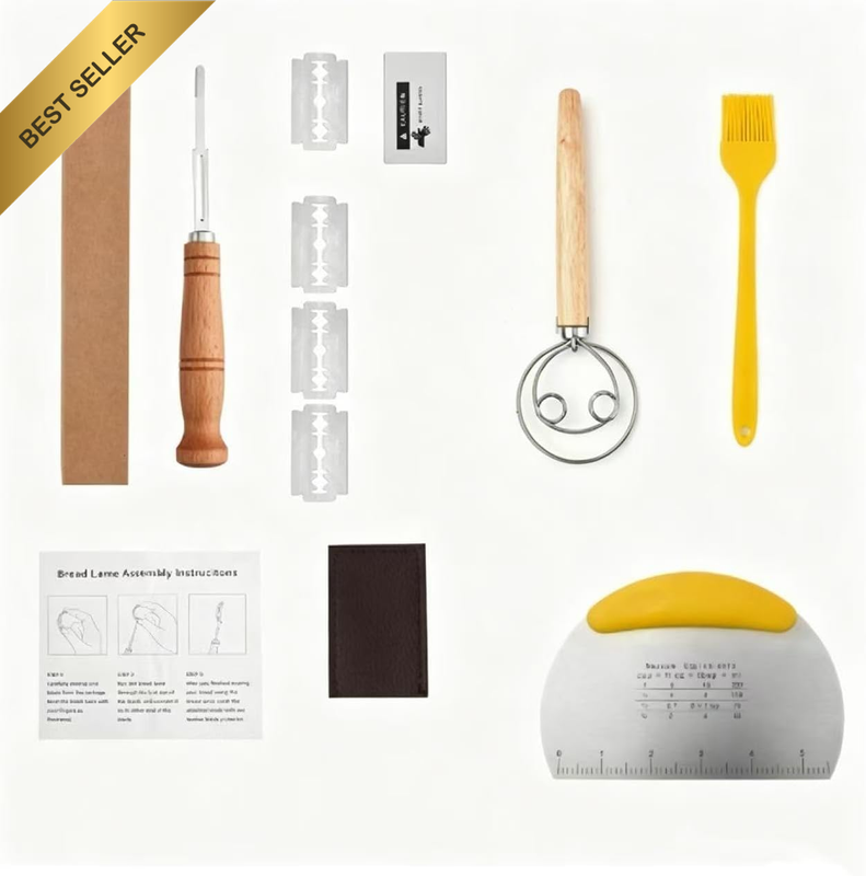 Danish Dough Whisk & Bread Lame Set, 24Cm Stainless Steel Double Loop Whisk with