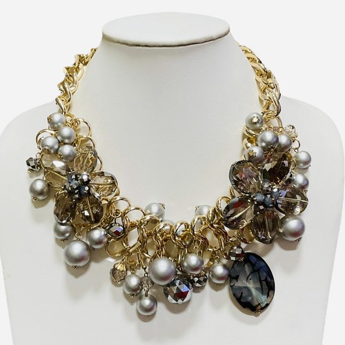 Asymmetric Faux Pearl Necklace Statement Beaded Crystal
