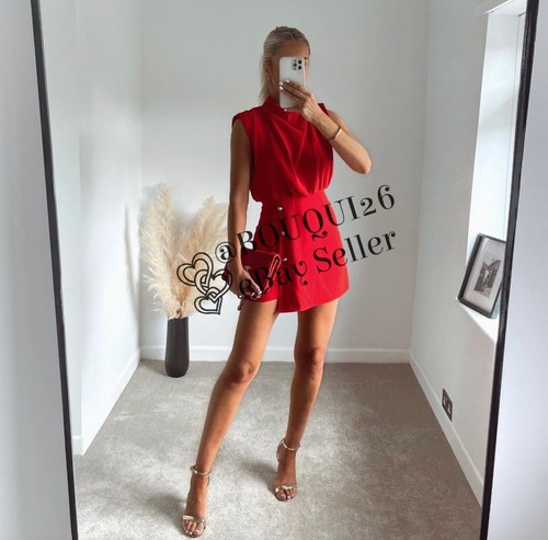 ZARA NEW WOMAN SS23 RED LONG HALTER NECK JUMPSUIT REF:0387/159