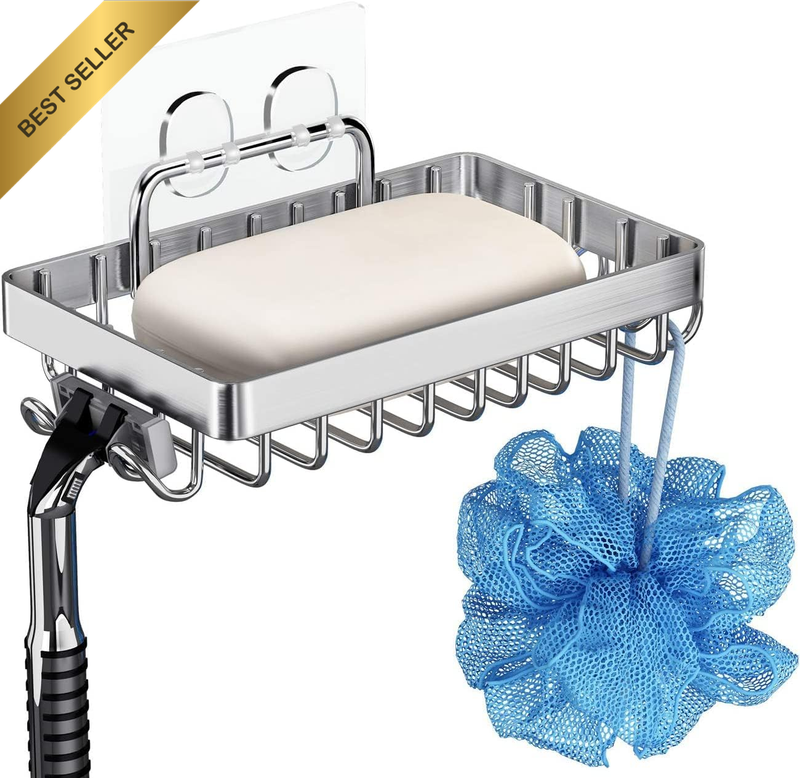 KAPASKI Soap Dish Soap Holder with Hooks for Shower, Rust Proof 304 Stainless St