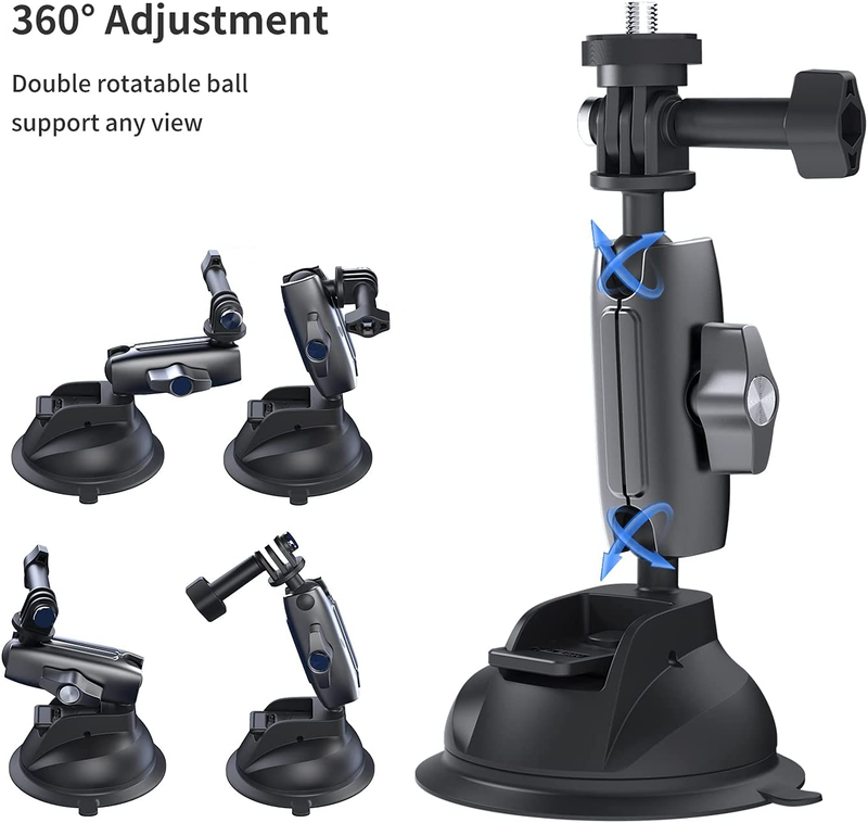 Aluminum Alloy Suction Cup Mount for Go pro, 360° Rotation Heavy Duty with 1/4 T