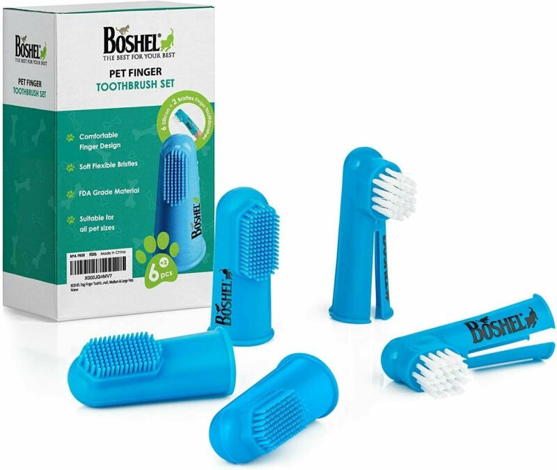 BOSHEL Dog Finger Toothbrush, Includes 6 Silicone Bristle, 2 Nylon Bristle 8 Pcs
