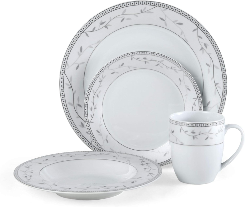 Fitz and Floyd Platinum Vine 32-Piece Dinnerware Set, Service for 8, Vine Patter