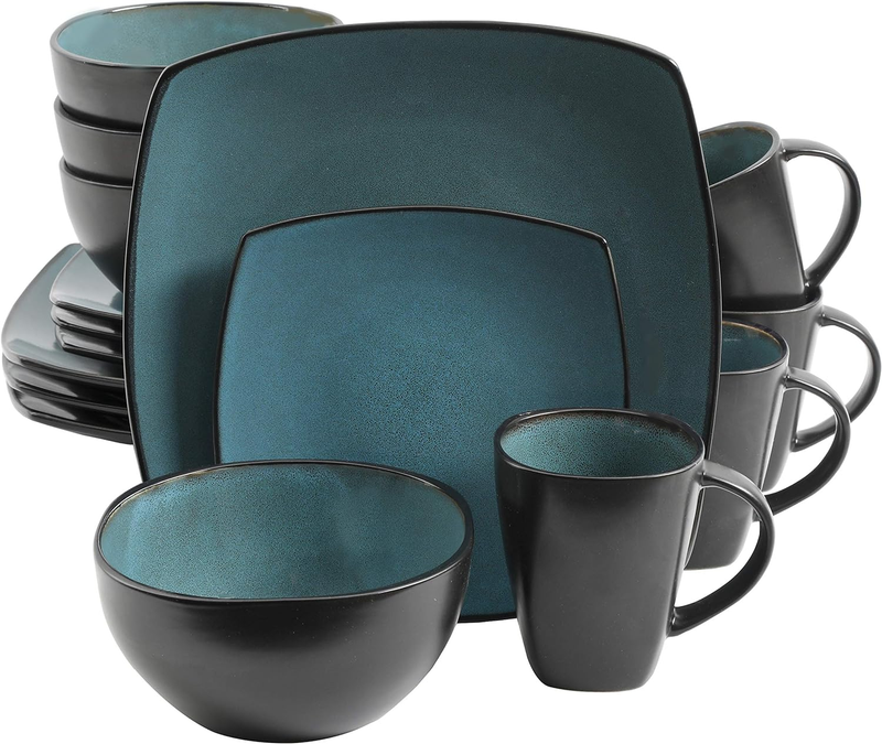 Gibson 99813.16R Elite Soho Lounge 16 Piece Reactive Glaze Dinnerware Set, Teal/