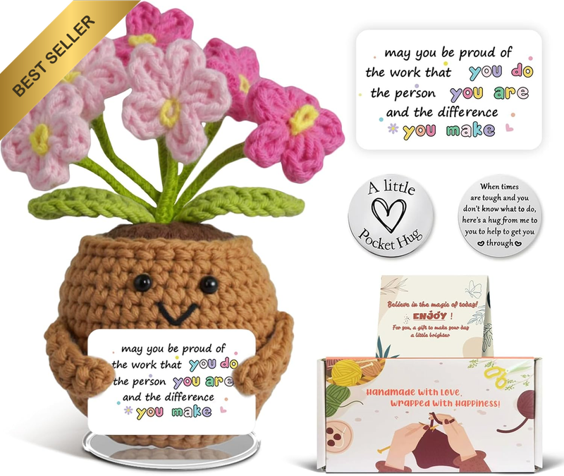 Pocket Hug Crochet Flowers,Handcrafted Positive Emotional Support Crochet Gift,