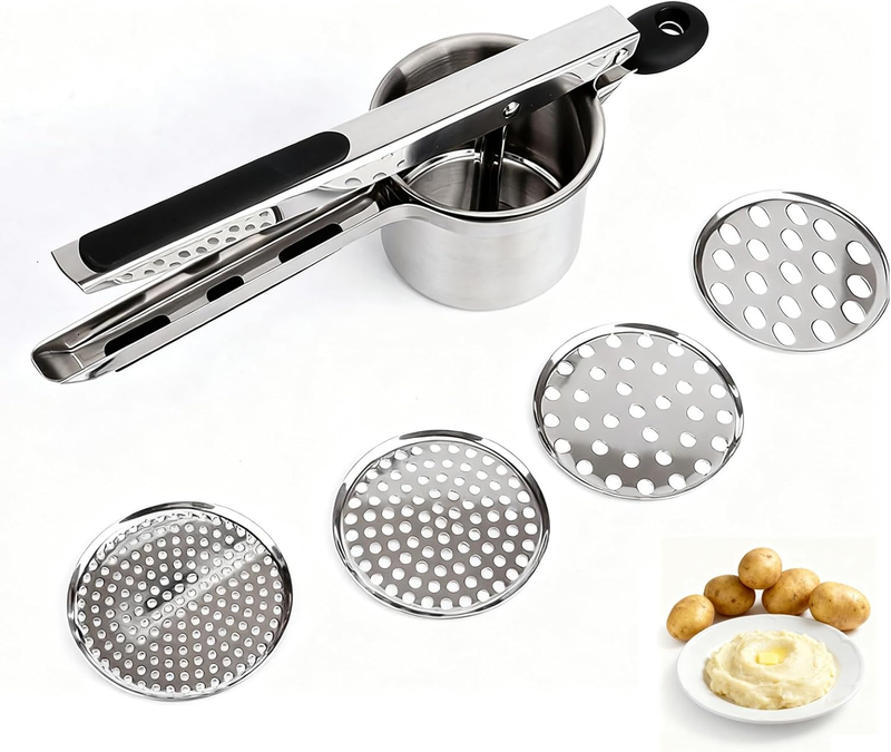 4-In-1 Potato Ricer Stainless Steel Masher with 4 Plates | 304 Stainless Steel,