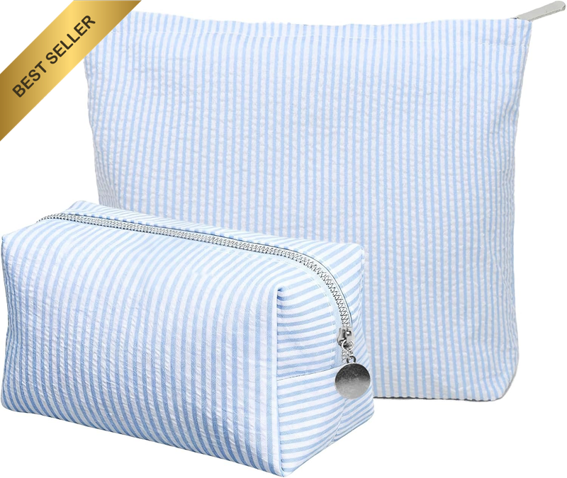 2 Pieces Makeup Bag Set Cosmetic Pouch for Women Small Makeup Purse Pouch Stripe