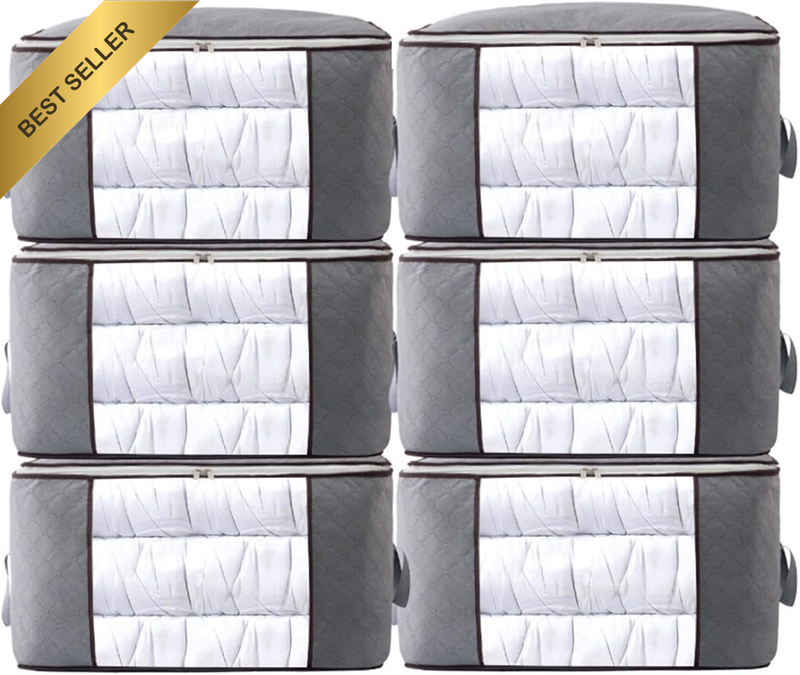 6 Pack 90L Clothes Storage Bags Foldable Closet Organizer Containers