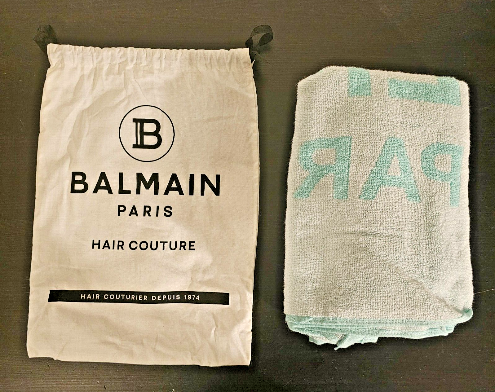 BALMAIN Paris Hair Couture Towel Teal & Whiite Genuine