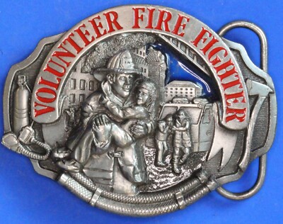 Vintage USA Volunteer Fire Fighter belt buckle, for 1½ inch belt BROKEN  [30982]