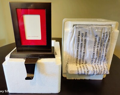 POTTERY BARN Bronze + Red Grosgrain Picture Frame Stocking Hanger Engr'd Jaidly