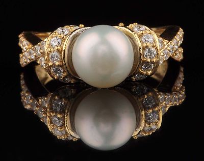Pre-owned Vt Gems 14kt Yellow Gold With 3.25ct Natural Freshwater Pearl Igi Certified Diamond Ring