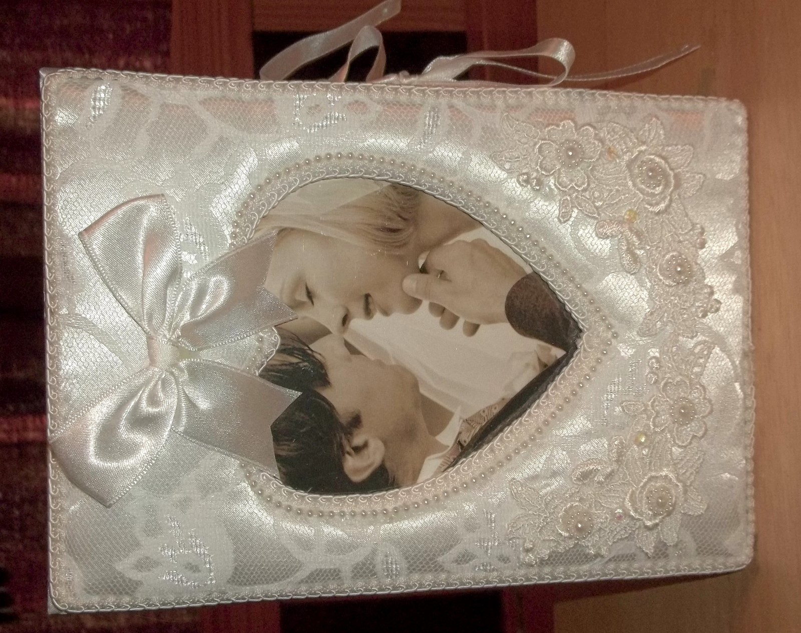 Wedding Photo Album 4 Fold Bridal Lace Satin Ribbon Pearls