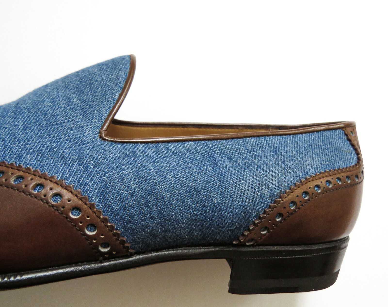 Pre-owned Brioni $1225  Brogue Two Tone Denim Leather Loafers Shoes 9.5 Us 42.5 Euro 8.5 Uk In Multicolor