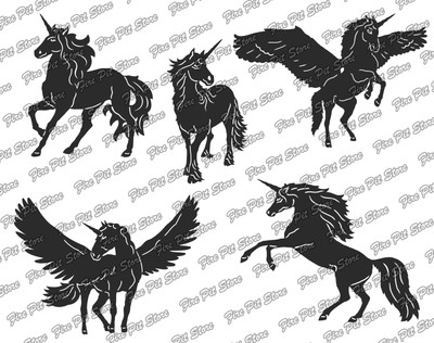 Bundle Unicorns. Vector art file. Digital files dxf, svg, png, ai, eps, cdr