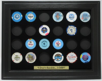 24 CASINO POKER CHIPS (NOT INCLUDED) WALL DISPLAY PICTURE FRAME W/PLATE 12'' x 9''