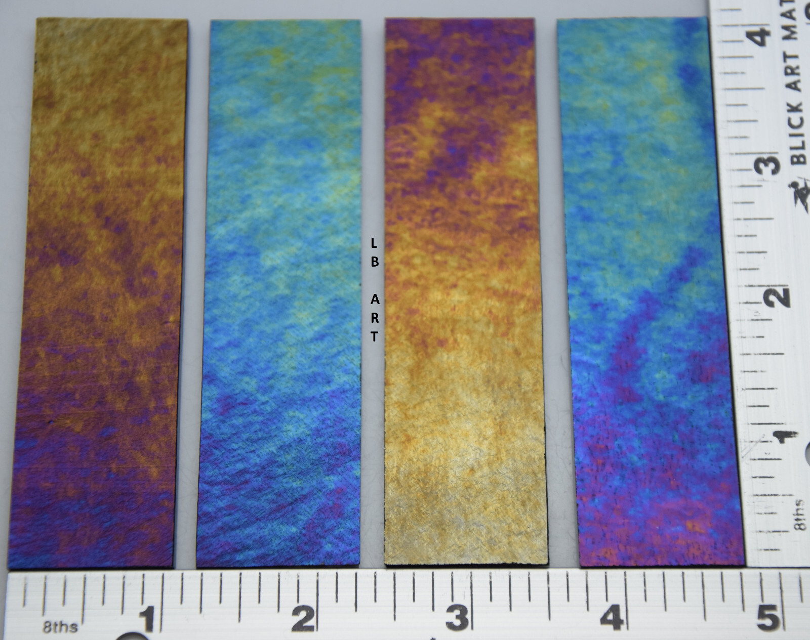 1128.31-4 pcs 1" x 4" IRIDIZED DEEP ROYAL PURPLE BULLSEYE 3mm THICK GLASS 90 COE