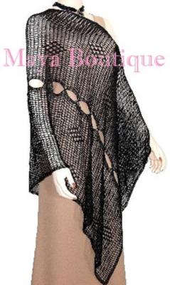 Pre-owned Maya Matazaro Black Crochet Poncho Top Asymmetrical Rayon-silk  One Size